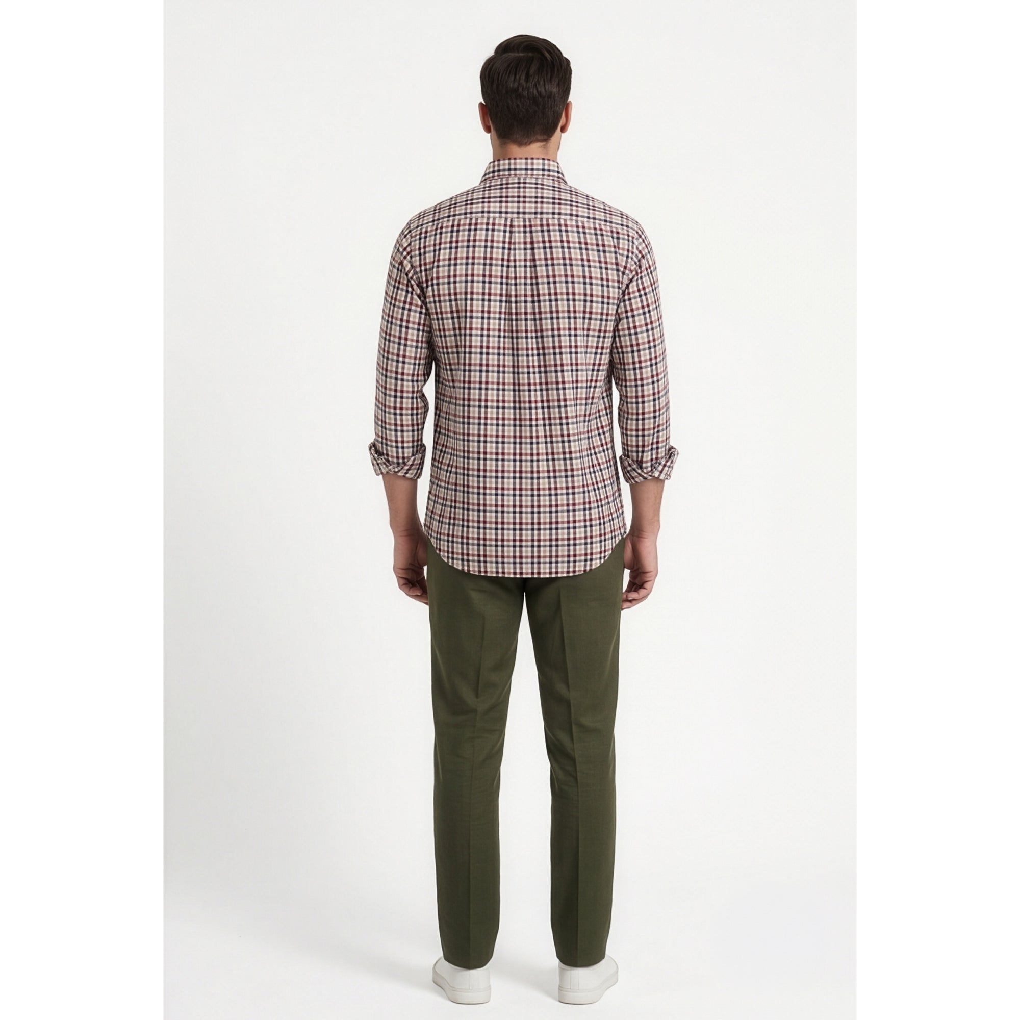 Paul Joness Men's Cotton Check Shirt Cream Burgundy