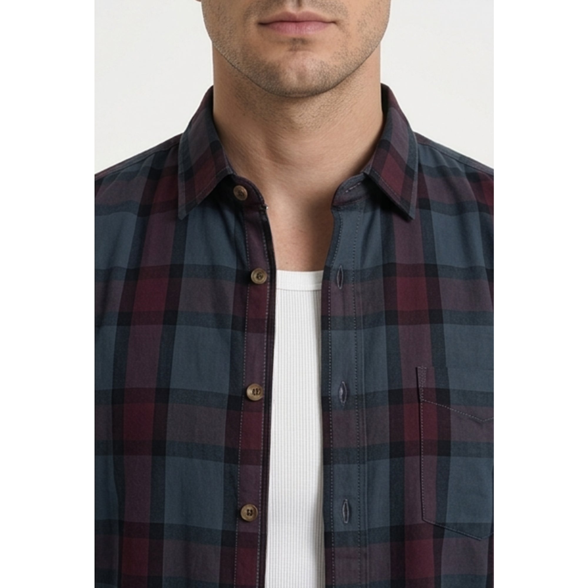 Paul Joness Men's Cotton Check Shirt Navy Burgundy