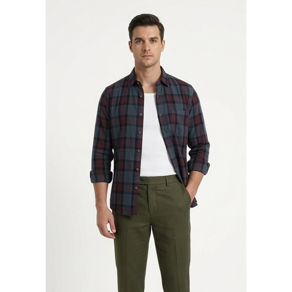 Paul Joness Men's Cotton Check Shirt Navy Burgundy