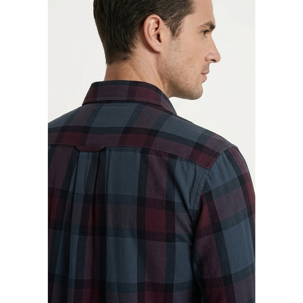 Paul Joness Men's Cotton Check Shirt Navy Burgundy