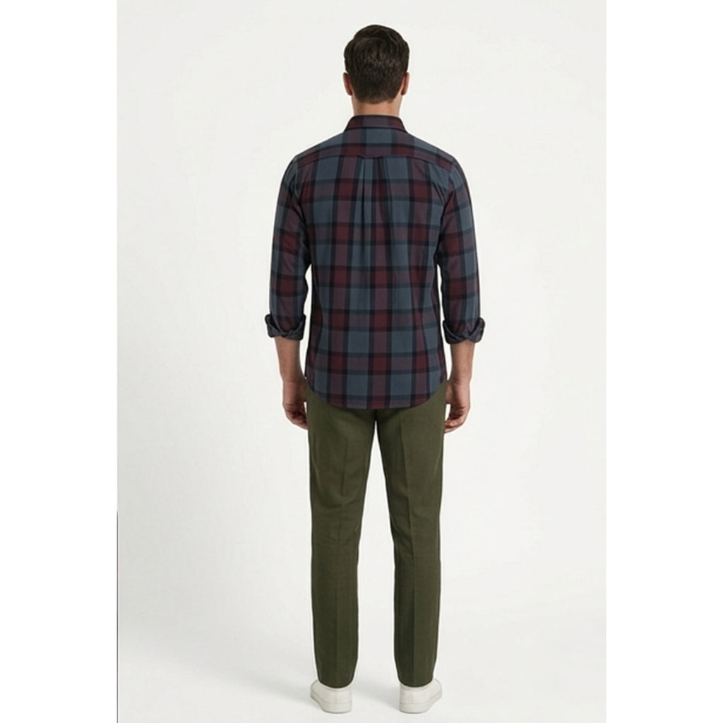 Paul Joness Men's Cotton Check Shirt Navy Burgundy