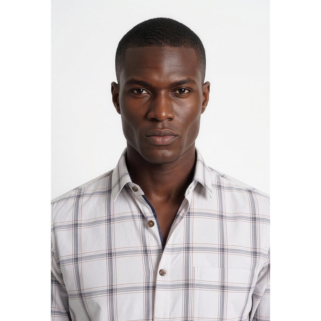 Paul Joness Men's Cotton Check Shirt Off White