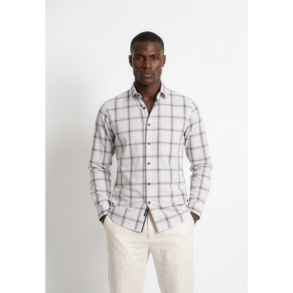 Paul Joness Men's Cotton Check Shirt Off White