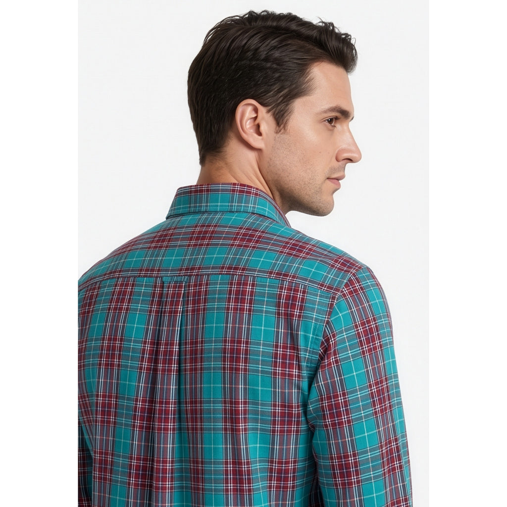 Paul Joness Men's Cotton Check Shirt Teal Burgundy