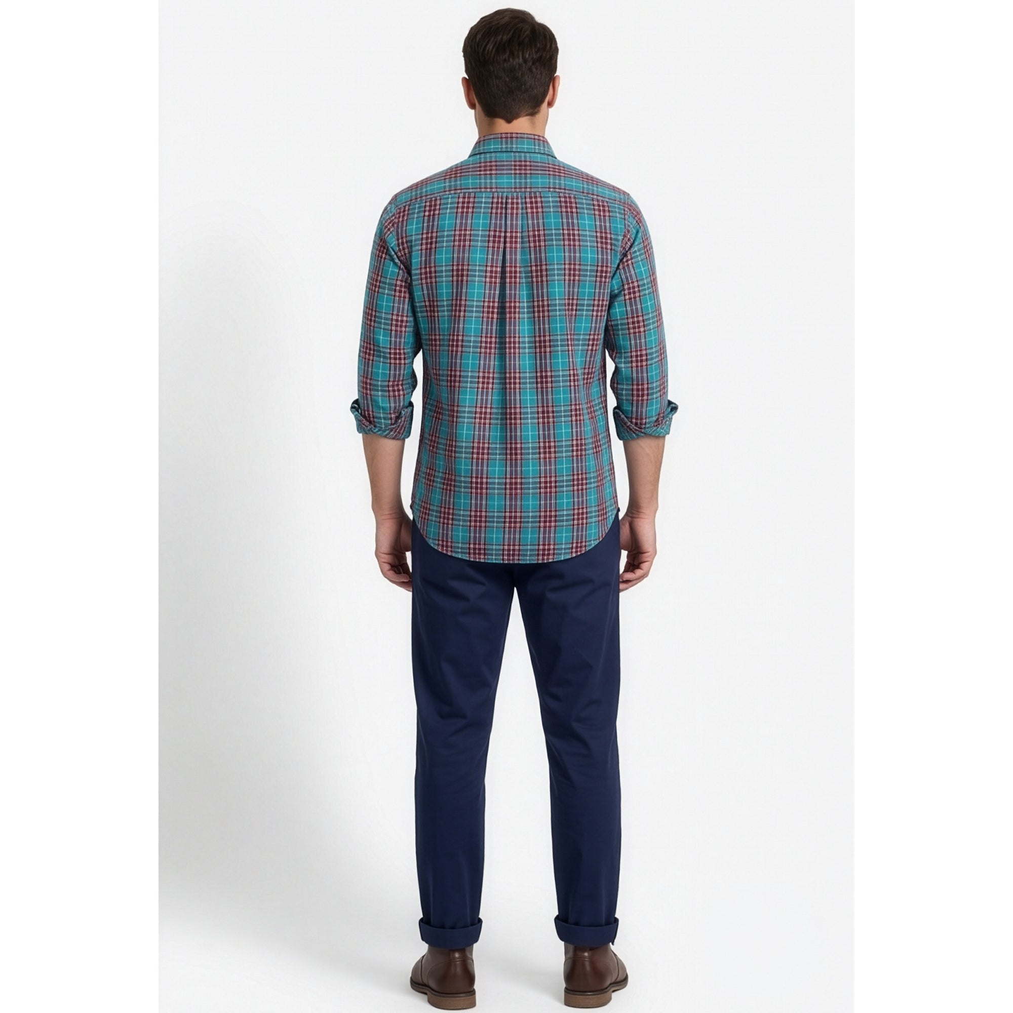 Paul Joness Men's Cotton Check Shirt Teal Burgundy