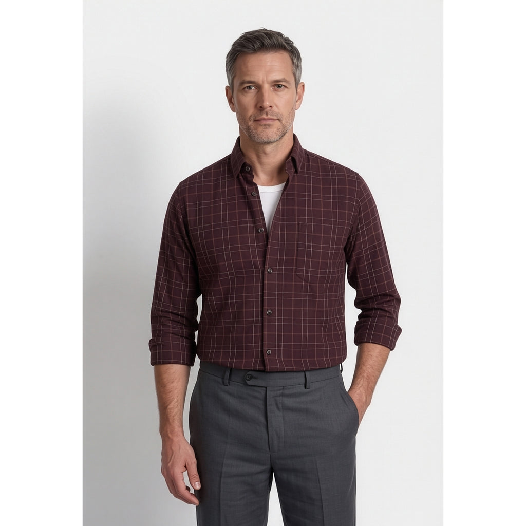 Paul Joness Men's Cotton Check Shirt Wine