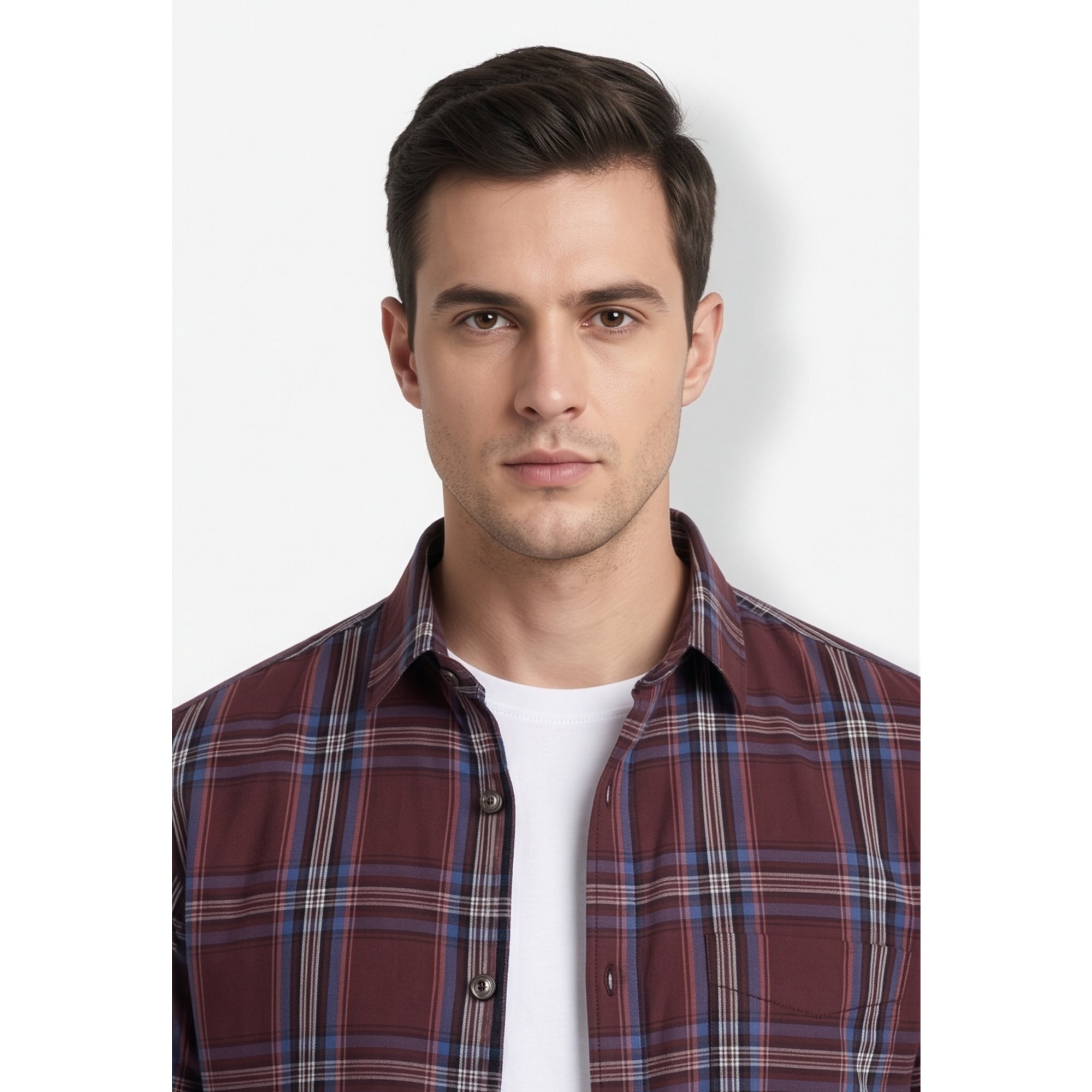 Paul Joness Men's Cotton Check Shirt Maroon Blue