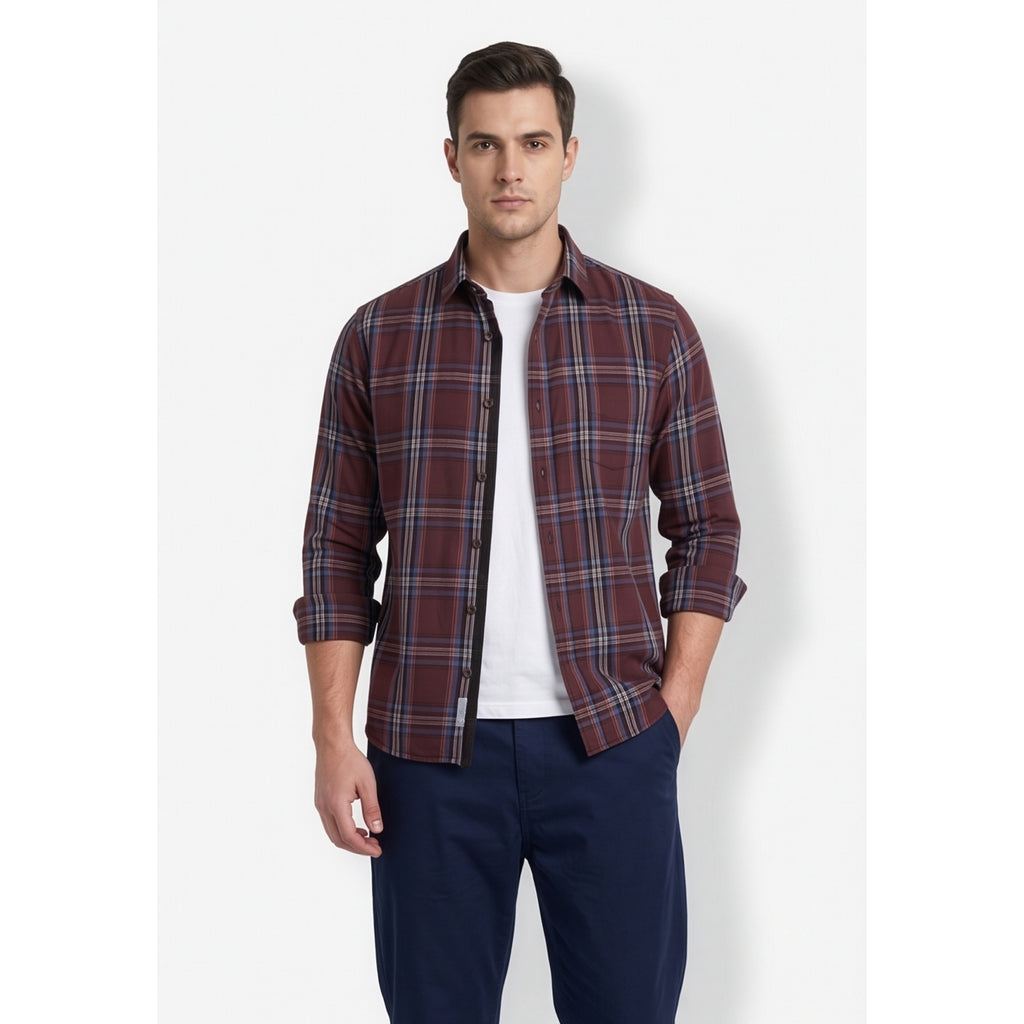 Paul Joness Men's Cotton Check Shirt Maroon Blue