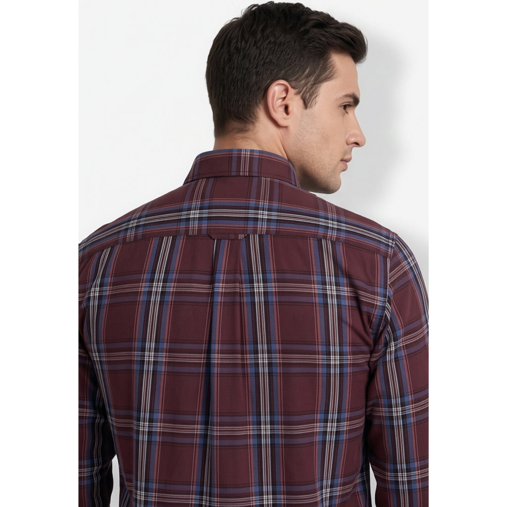 Paul Joness Men's Cotton Check Shirt Maroon Blue