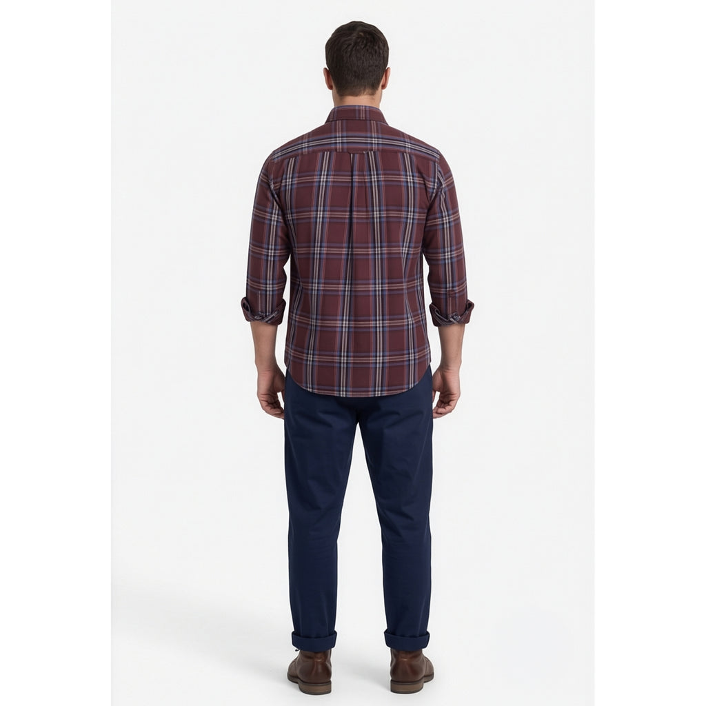 Paul Joness Men's Cotton Check Shirt Maroon Blue