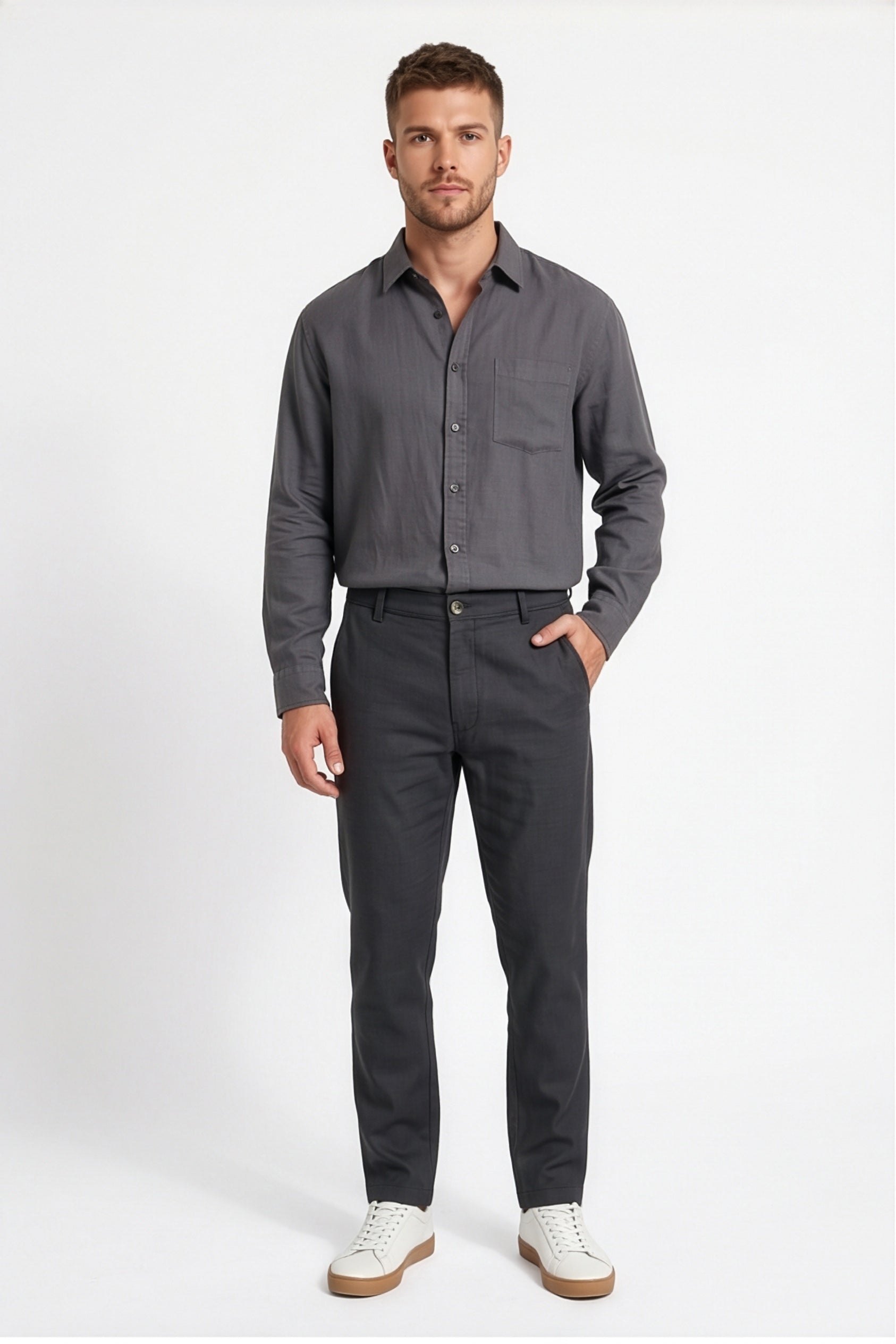 Paul Joness Men's Cotton Dobby Chinos Charcoal