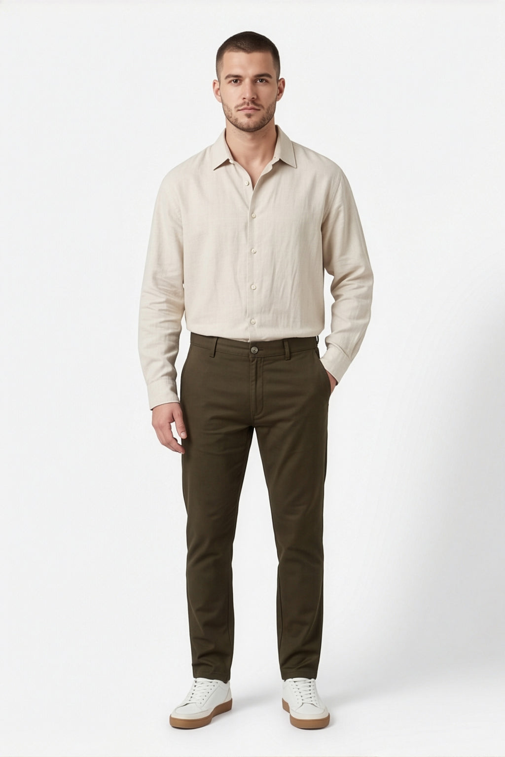 Paul Joness Men's Cotton Dobby Chinos Olive