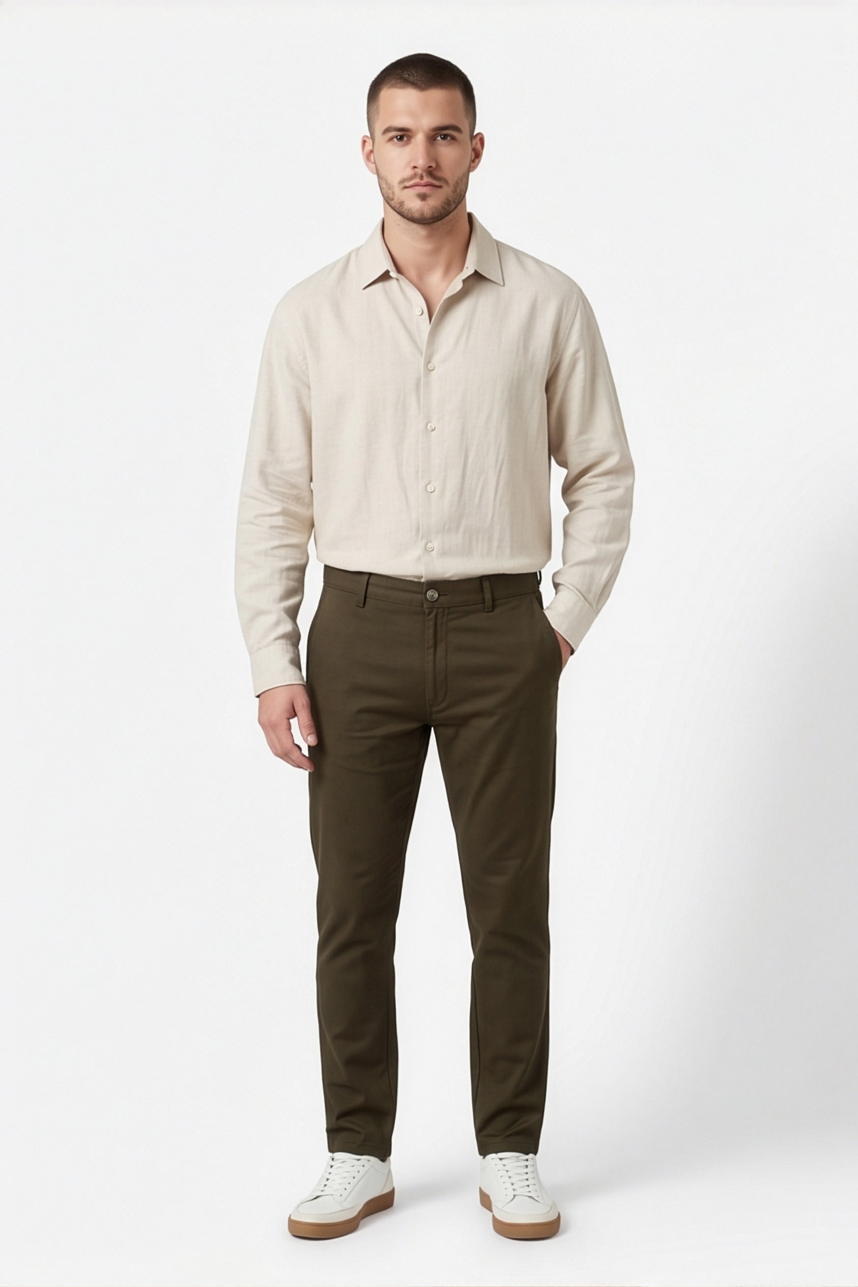 Paul Joness Men's Cotton Dobby Chinos Olive
