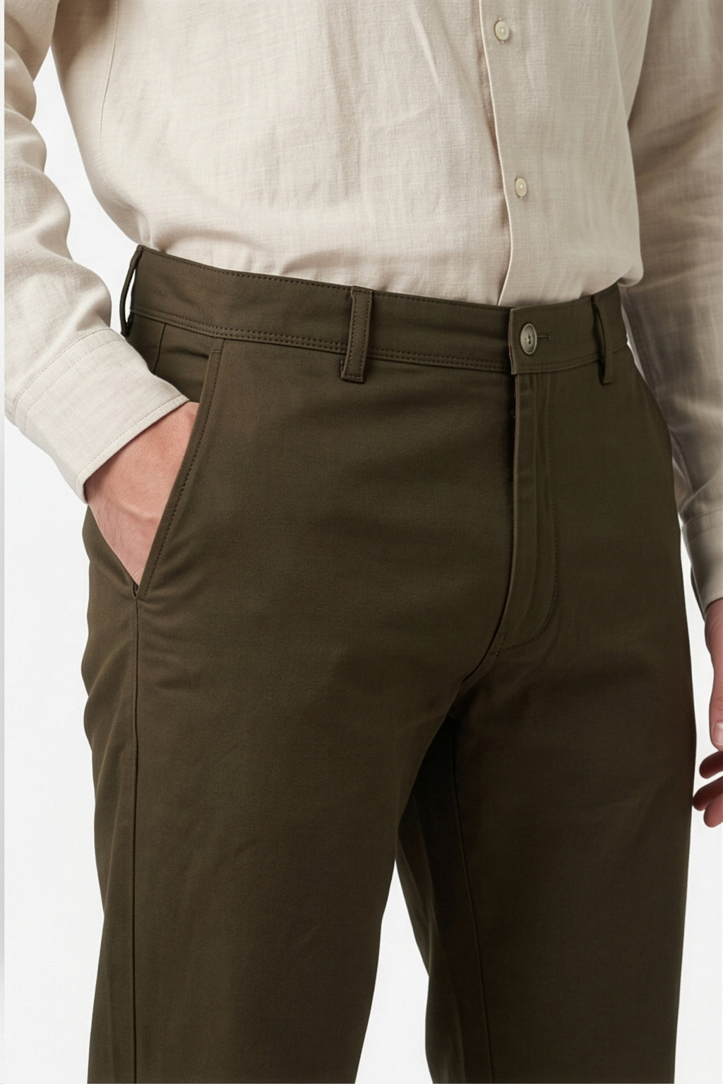 Paul Joness Men's Cotton Dobby Chinos Olive