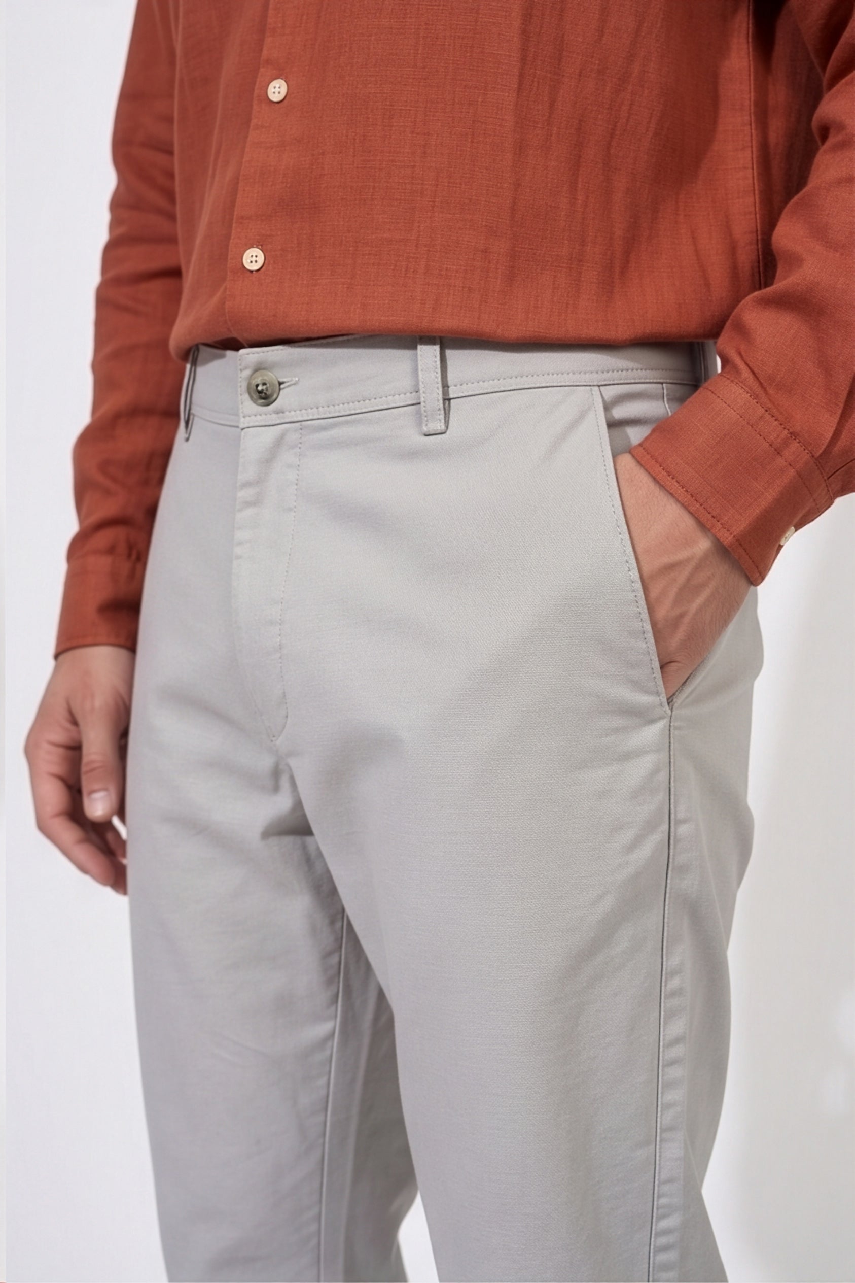 Paul Joness Men's Cotton Dobby Chinos Light Grey II