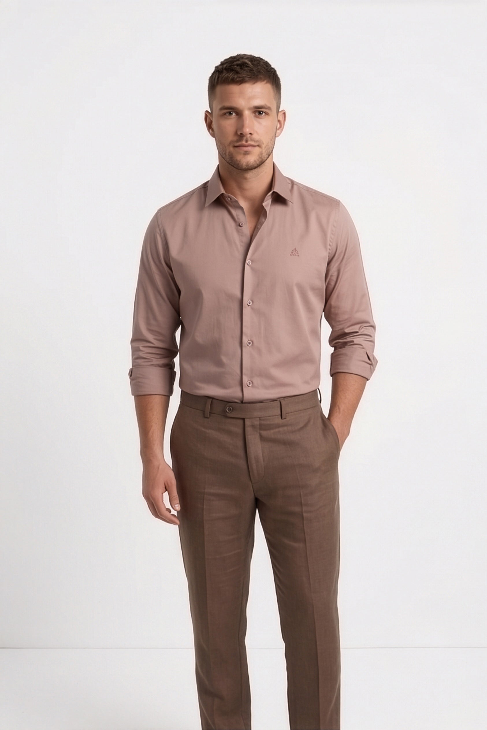 Paul Jones Men's Satin Casual Shirt Mocha