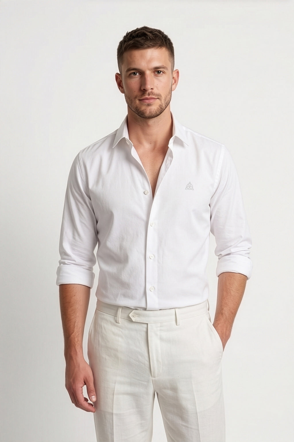 Paul Jones Men's Satin Casual Shirt White