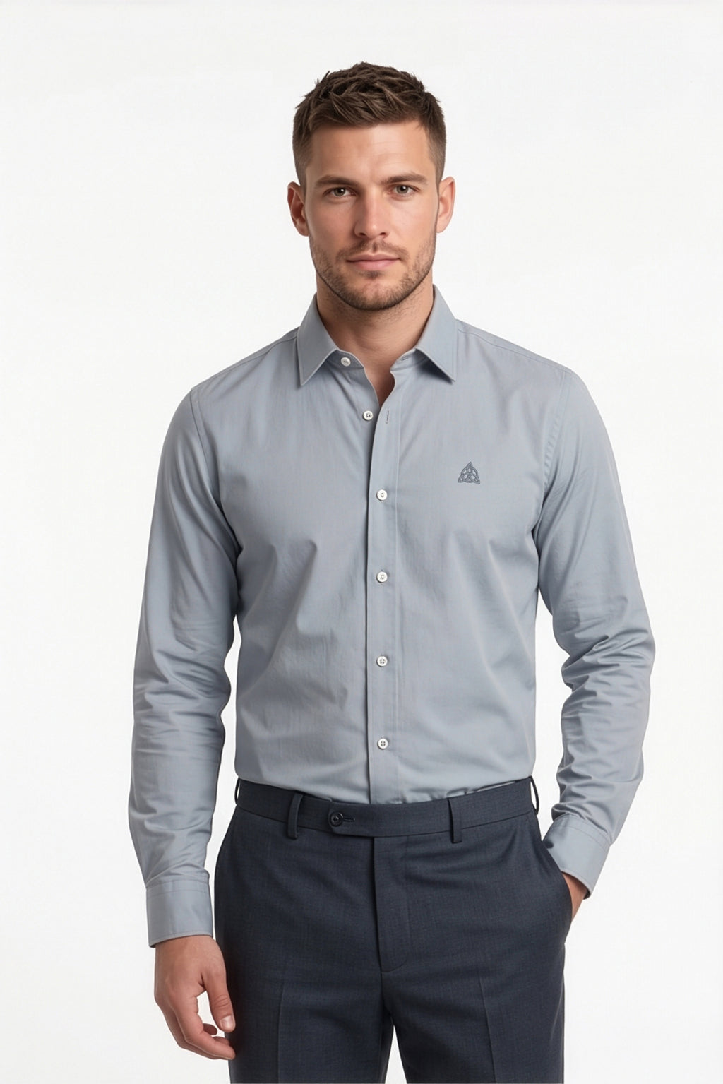 Paul Jones Men's Satin Casual Shirt Steel Blue