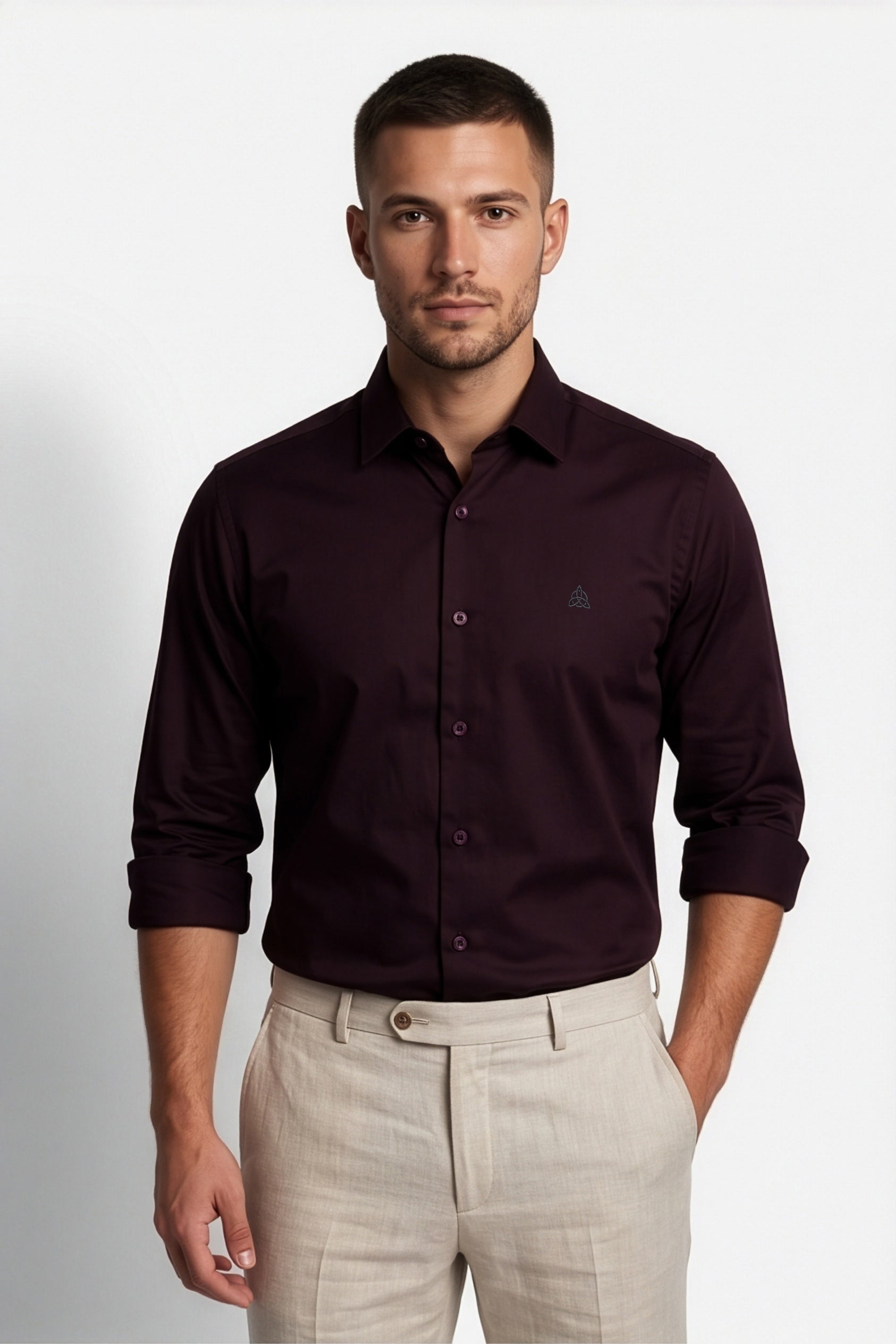 Paul Jones Men's Satin Casual Shirt Burgundy