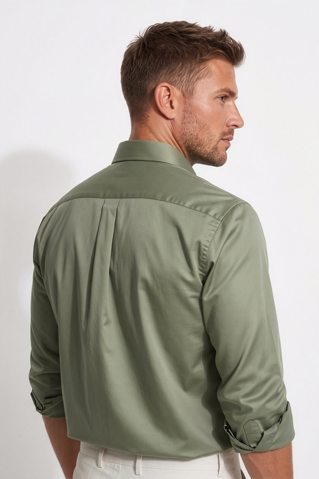 Paul Jones Men's Satin Casual Shirt Sage Olive