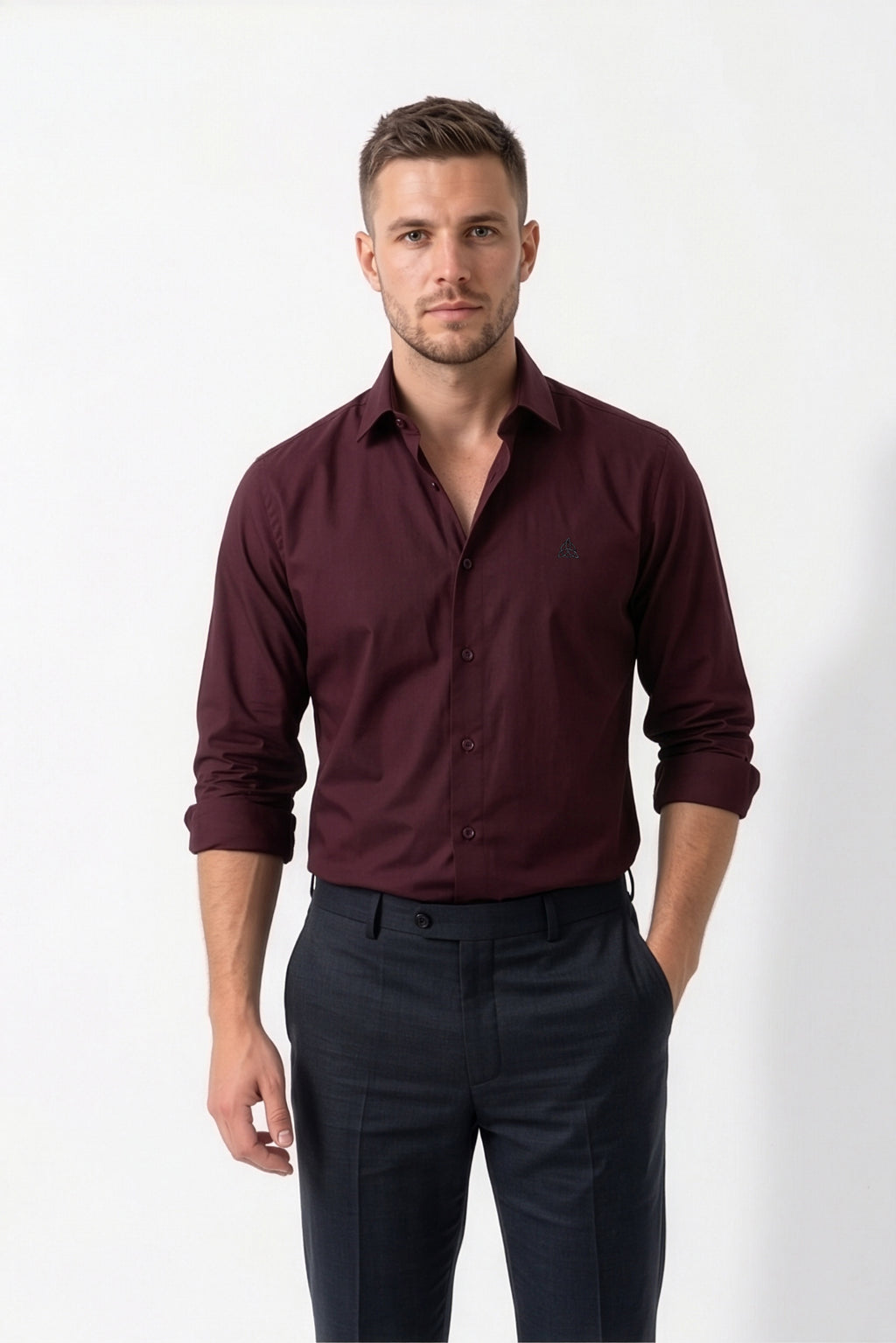 Paul Jones Men's Satin Casual Shirt Wine